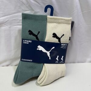 Puma Men’s Cushioned Crew Socks - Sage Green & Cream - 6 Pack